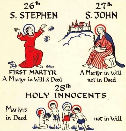Christmastide Feasts: St. Stephen, St. John, Holy Innocents (No Public Services)